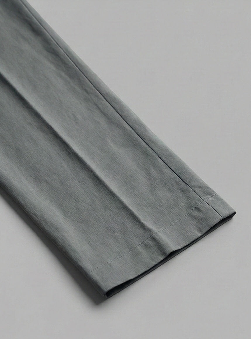 Sage Grey Straight-Leg Cotton Trousers