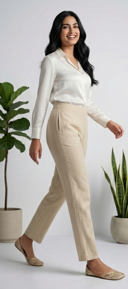 Textured Straight-Leg Cotton Trousers