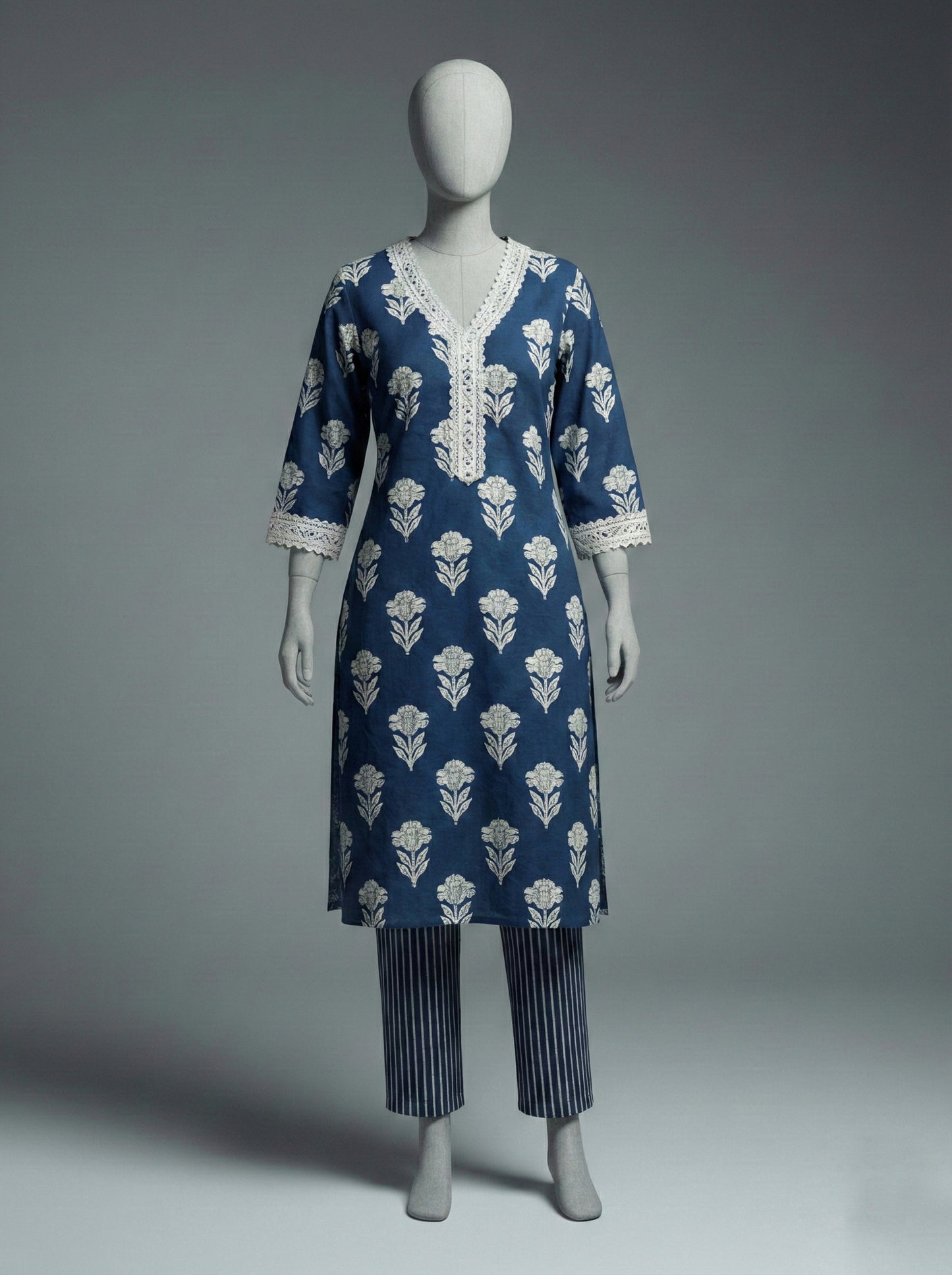 Midnight Indigo Floral & Striped Co-ord Set