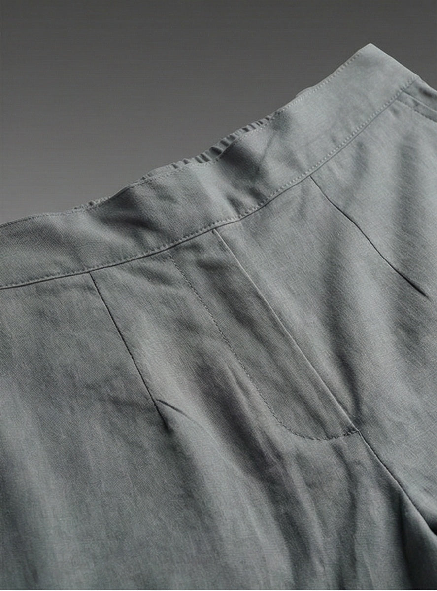 Sage Grey Straight-Leg Cotton Trousers