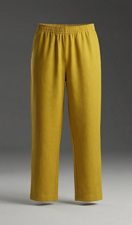 Golden Mustard Straight-Leg Cotton Trousers