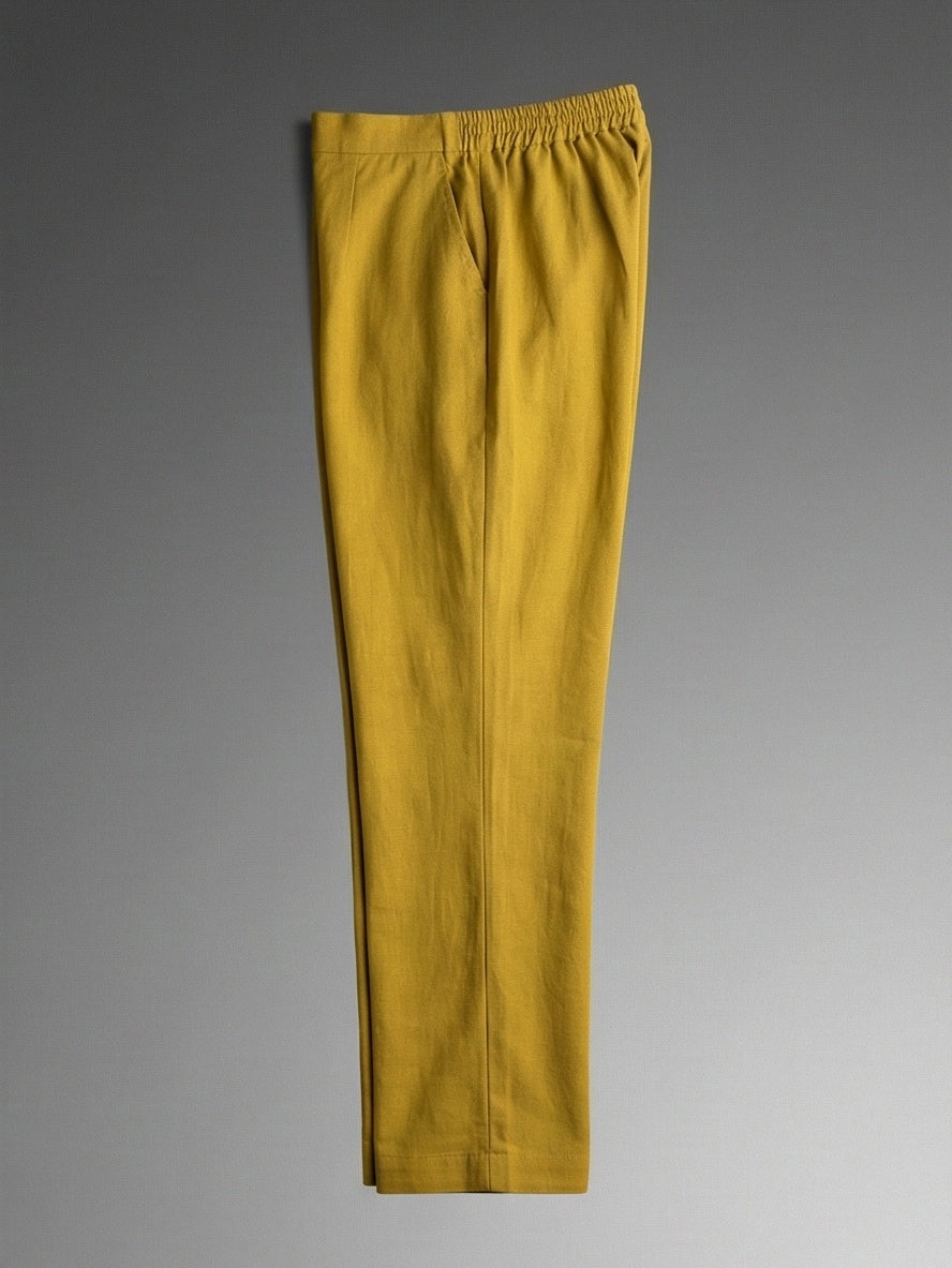 Golden Mustard Straight-Leg Cotton Trousers