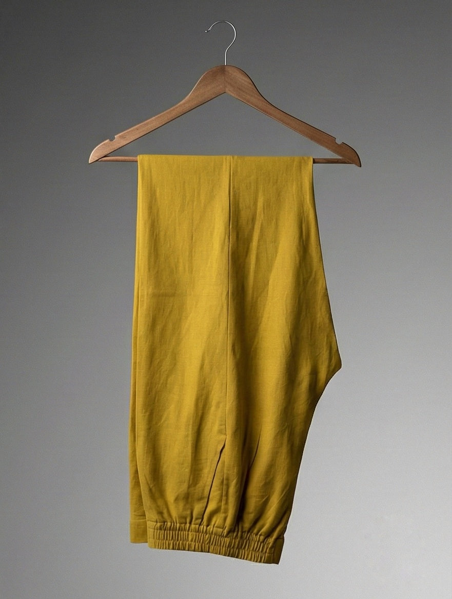 Golden Mustard Straight-Leg Cotton Trousers