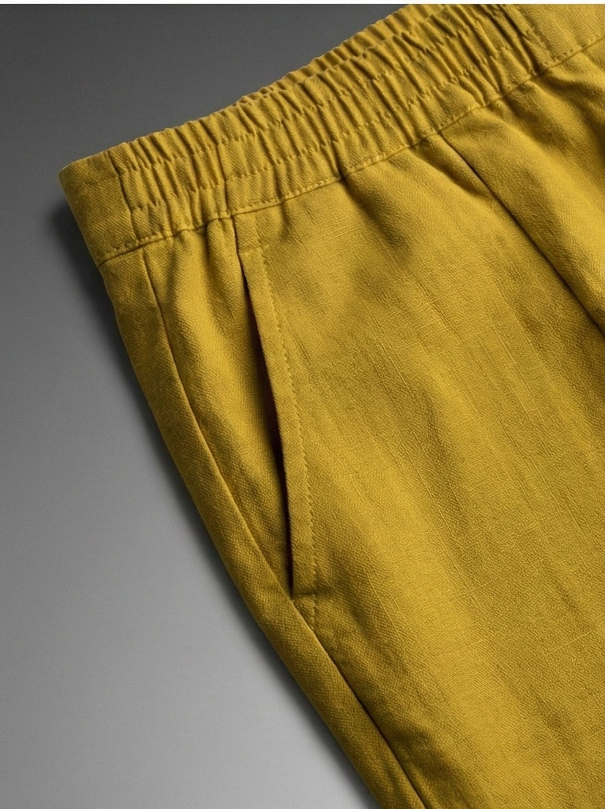 Golden Mustard Straight-Leg Cotton Trousers