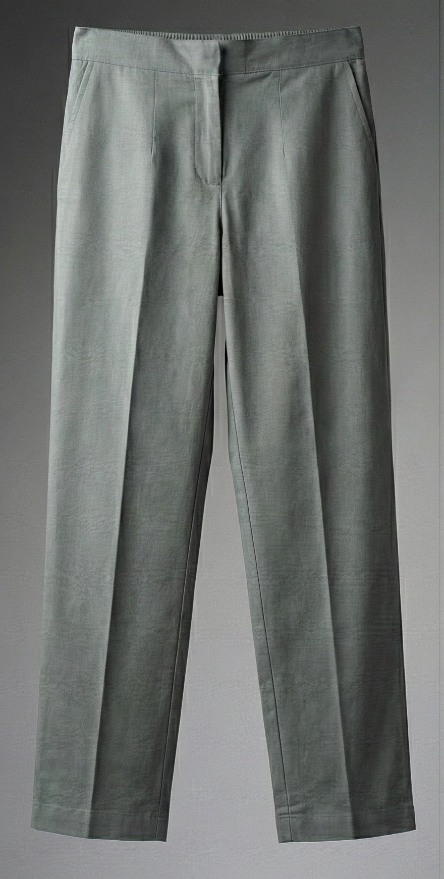 Sage Grey Straight-Leg Cotton Trousers