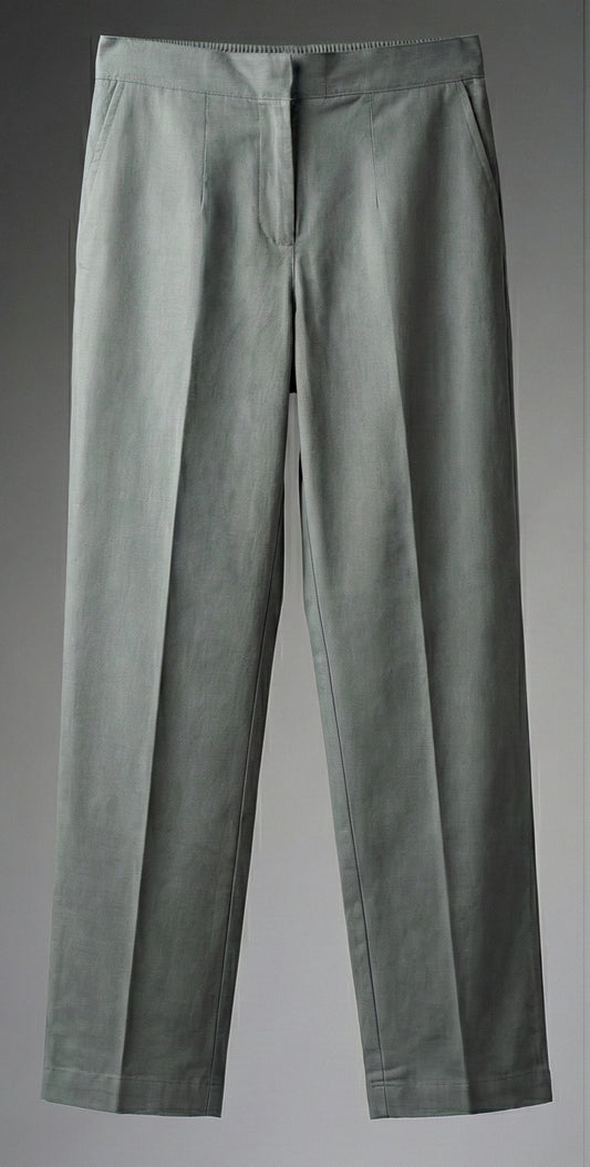 Sage Grey Straight-Leg Cotton Trousers