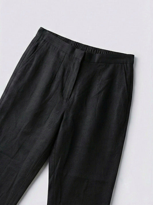 Straight-Leg Cotton-Linen Trousers