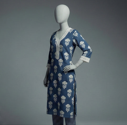 Midnight Indigo Floral & Striped Co-ord Set