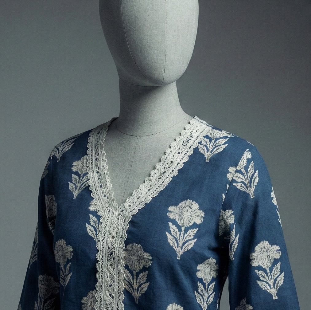 Midnight Indigo Floral & Striped Co-ord Set