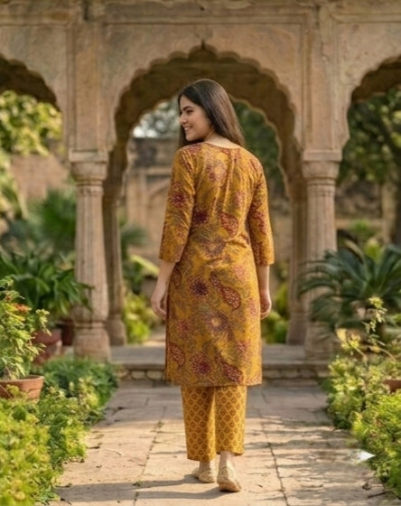 Floral Print Cotton Straight Kurta with Matching Trousers – Dusty Rose