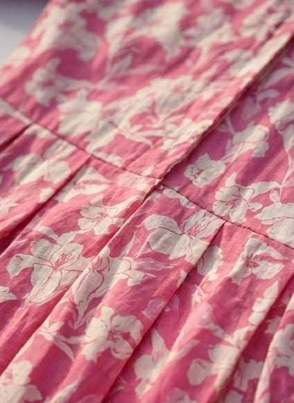 Pink Floral Pure Cotton Tiered Gown